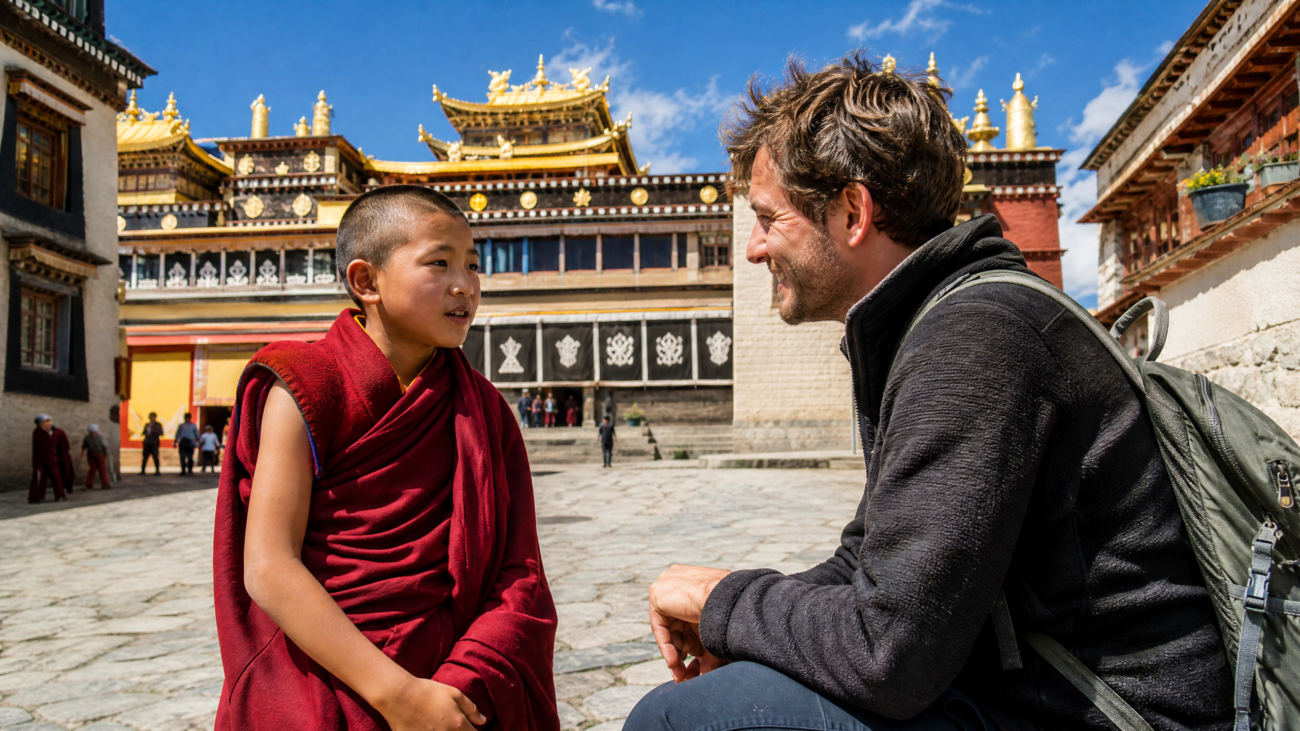 shangri la monastery monk interaction
